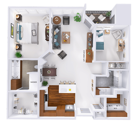 Floor plan for 2 beds, 2 baths, 1206 sqft